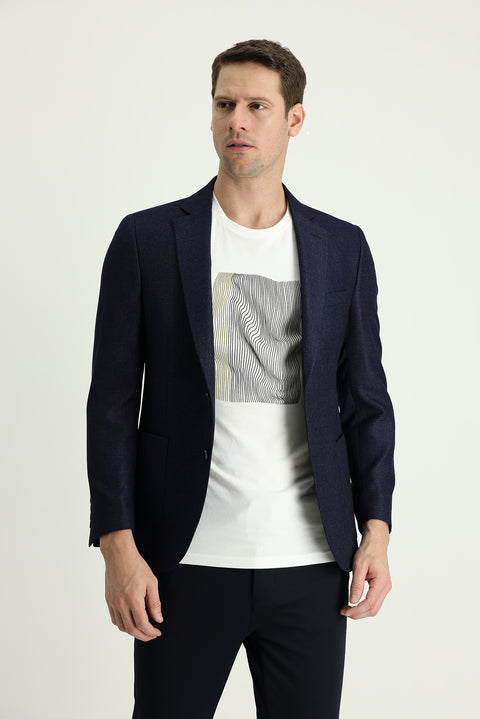 Dark Navy 4 Drop Relaxed Fit Patterned Jacket