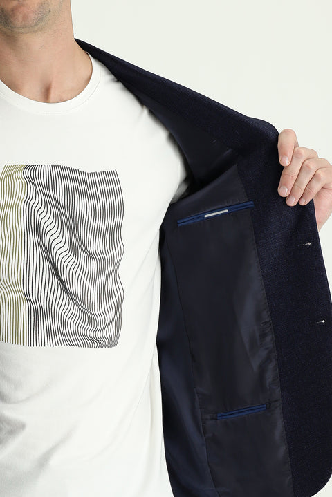 Dark Navy 7 Drop Slim Fit Patterned Jacket
