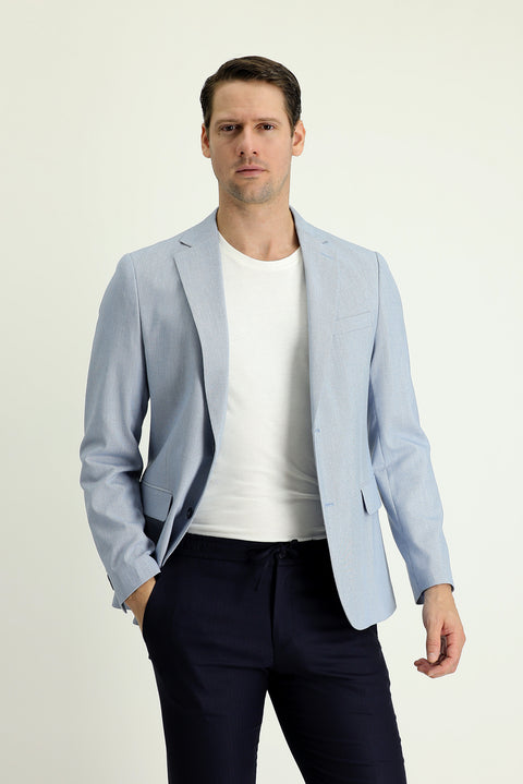 Light Blue 7 Drop Slim Fit Patterned Sport Jacket