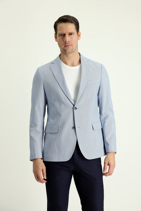 Light Blue 7 Drop Slim Fit Patterned Sport Jacket