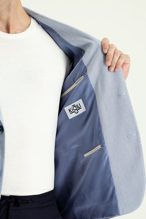 Light Blue 7 Drop Slim Fit Patterned Sport Jacket