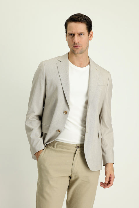 Medium Beige 7 Drop Slim Fit Patterned Sport Jacket