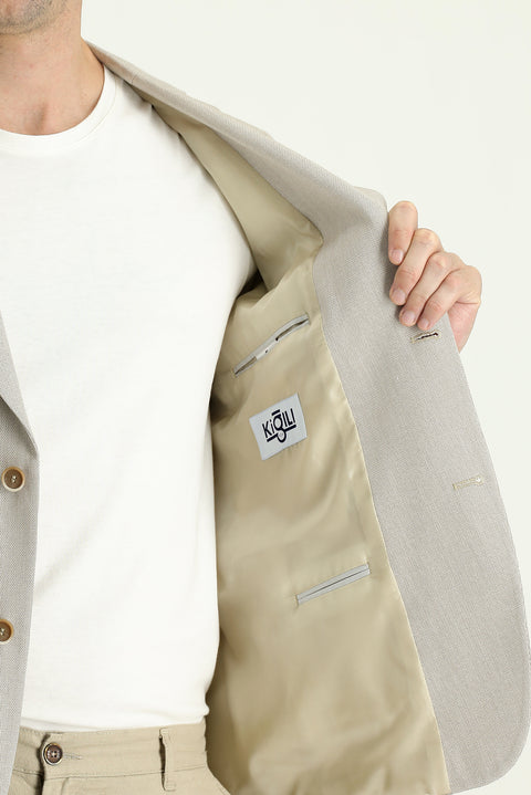 Medium Beige 7 Drop Slim Fit Patterned Sport Jacket