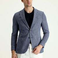 Medium Navy 4 Drop Relaxed Fit Patterned Sport Jacket