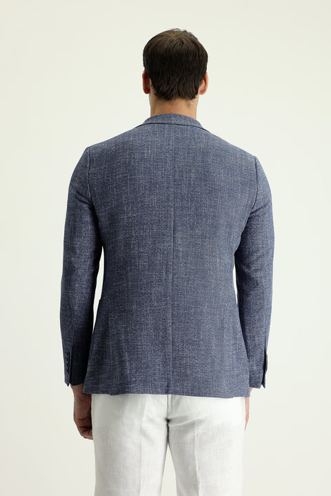 Medium Navy 4 Drop Relaxed Fit Patterned Sport Jacket