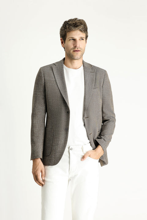Light Brown 4-Drop Relaxed Fit Patterned Sport Jacket