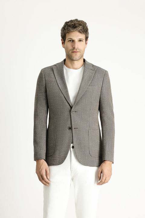 Light Brown 8 Drop Muscle Fit Long Athletic Cut Patterned Sport Jacket