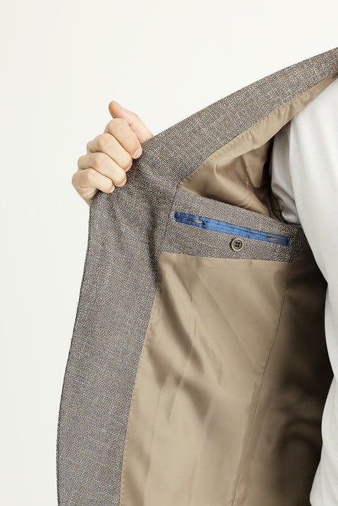 Light Brown 8 Drop Muscle Fit Long Athletic Cut Patterned Sport Jacket