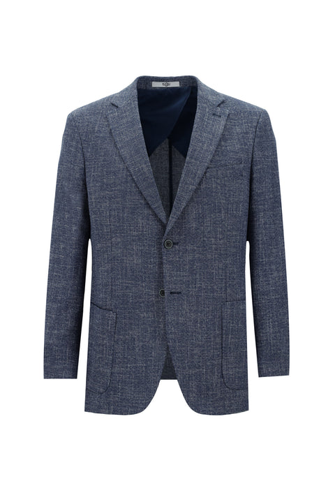 Medium Navy 4 Drop Relaxed Fit Patterned Sport Jacket