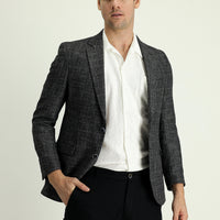 Black 7 Drop Slim Fit Patterned Linen Blend Jacket