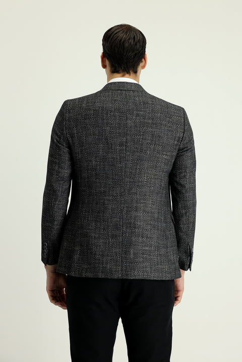 Black 7 Drop Slim Fit Patterned Linen Blend Jacket