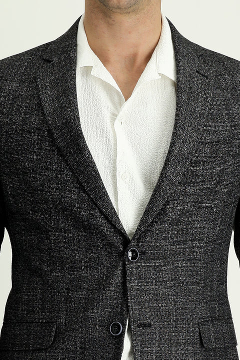 Black 7 Drop Slim Fit Patterned Linen Blend Jacket