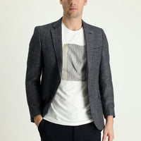 Dark Navy 7 Drop Slim Fit Patterned Linen Jacket