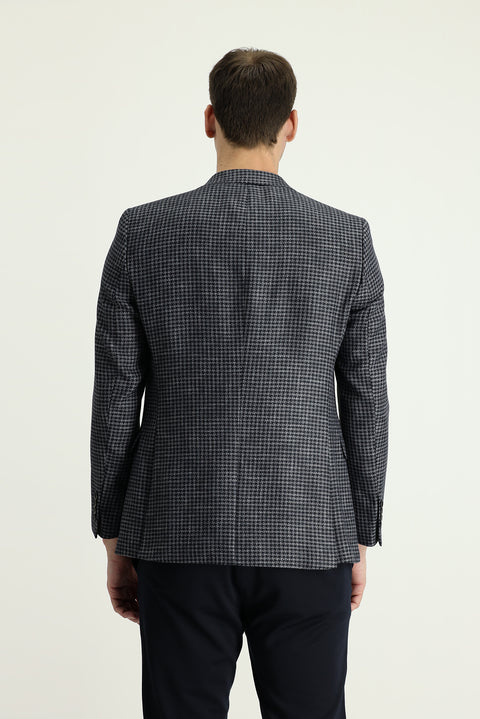 Dark Navy 7 Drop Slim Fit Patterned Linen Jacket