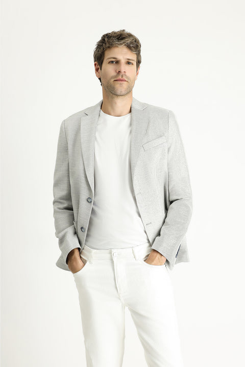 Indigo 7 Drop Slim Fit Patterned Sporty Linen Blend Jacket