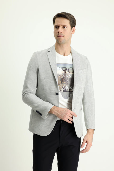 Indigo 7 Drop Slim Fit Patterned Cotton Linen Blend Sports Jacket