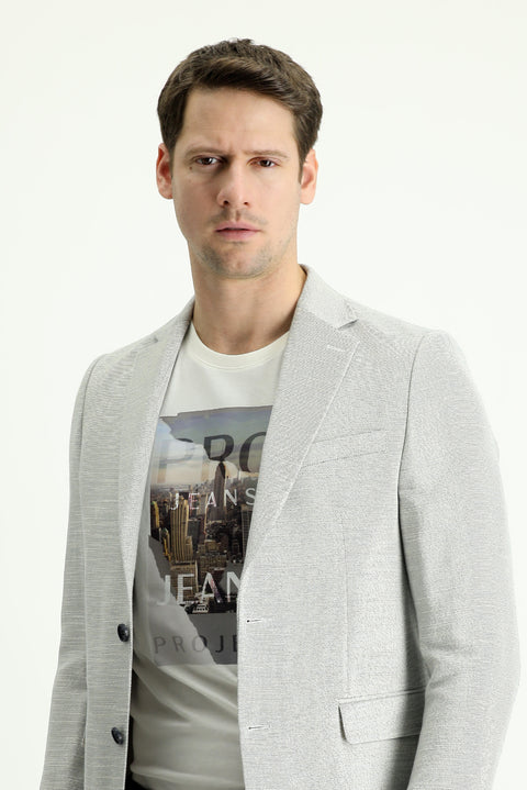 Indigo 7 Drop Slim Fit Patterned Cotton Linen Blend Sports Jacket