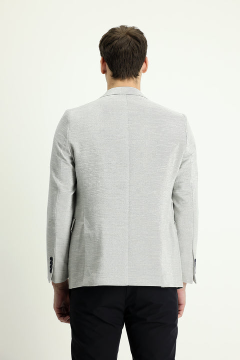 Indigo 7 Drop Slim Fit Patterned Cotton Linen Blend Sports Jacket