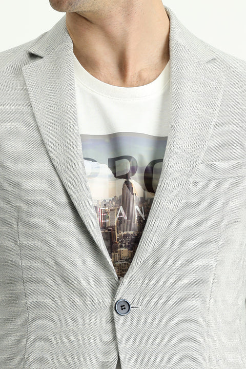 Indigo 7 Drop Slim Fit Patterned Cotton Linen Blend Sports Jacket