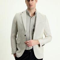 Cream 7 Drop Slim Fit Patterned Cotton Linen Sport Jacket