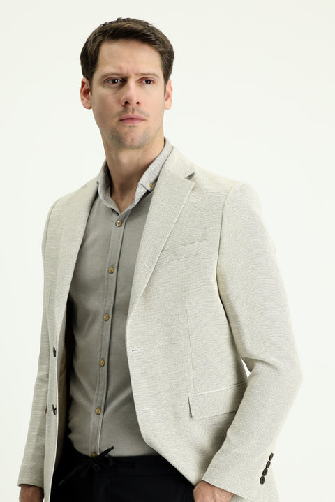 Cream 7 Drop Slim Fit Patterned Cotton Linen Sport Jacket