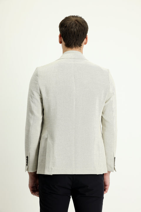 Cream 7 Drop Slim Fit Patterned Cotton Linen Sport Jacket