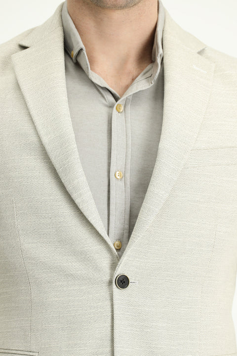 Cream 7 Drop Slim Fit Patterned Cotton Linen Sport Jacket