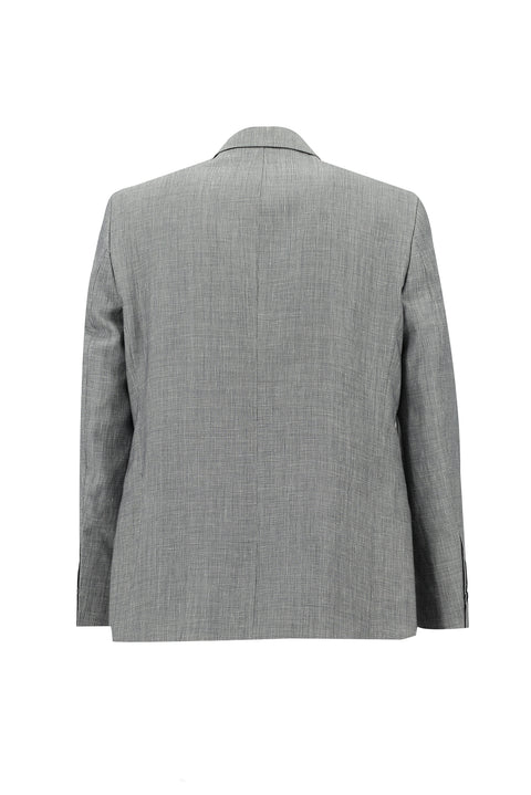 Medium Grey 4 Drop Relaxed Fit Classic Patterned Wool Linen Jacket