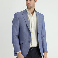 Dark Blue 6 Drop Regular Fit Classic Patterned Wool Linen Jacket