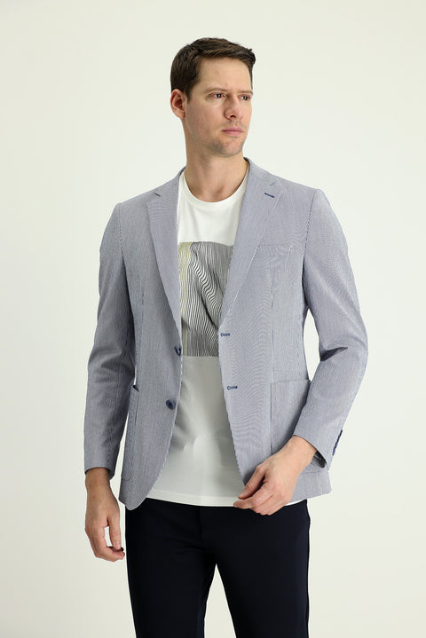 Medium Navy 6 Drop Regular Fit Standard Cut Sporty Striped Jacket