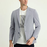 Orta Lacivert 7 Drop Slim Fit Dar Kesim Spor Çizgili Ceket