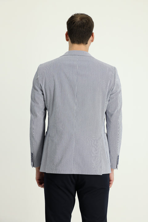 Medium Navy 6 Drop Regular Fit Standard Cut Sporty Striped Jacket