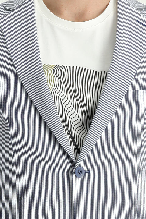 Medium Navy 6 Drop Regular Fit Standard Cut Sporty Striped Jacket