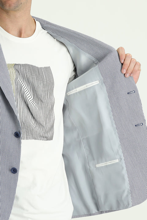 Medium Navy 6 Drop Regular Fit Standard Cut Sporty Striped Jacket