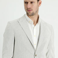 Light Grey 4 Drop Relaxed Fit Striped Cotton Linen Blend Jacket