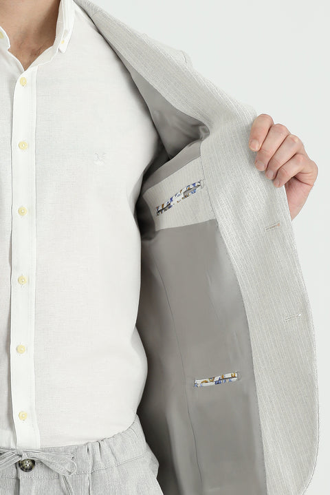 Light Grey 4 Drop Relaxed Fit Striped Cotton Linen Blend Jacket