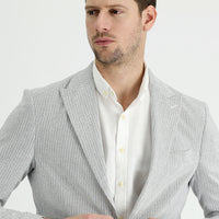 Medium Grey 6 Drop Regular Fit Striped Cotton Linen Blend Jacket