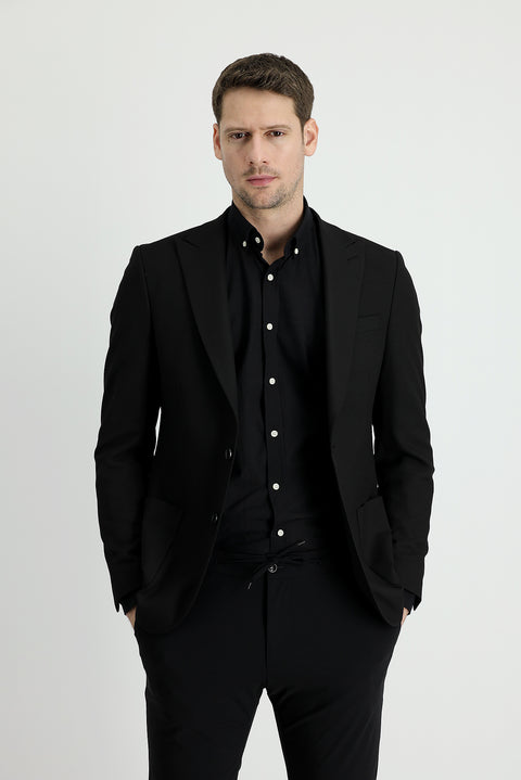 Black 4-Drop Relaxed Fit Classic Jacket