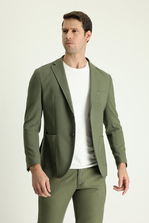 Yağ Yeşili-Olive 7 Drop Super Slim Fit Eksra Dar Kesim Spor Ceket