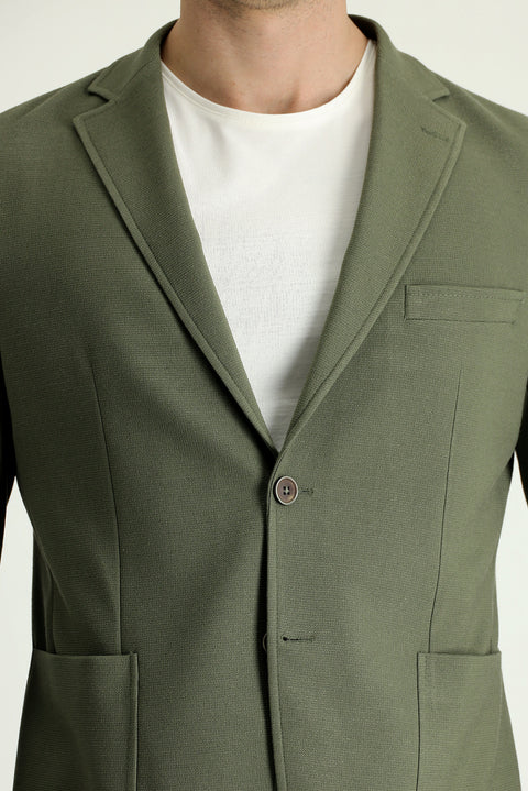 Yağ Yeşili-Olive 7 Drop Super Slim Fit Eksra Dar Kesim Spor Ceket