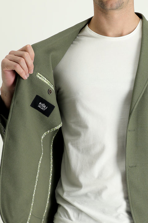 Yağ Yeşili-Olive 7 Drop Super Slim Fit Eksra Dar Kesim Spor Ceket