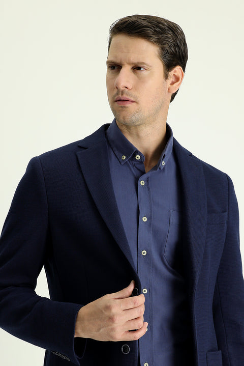 Dark Navy 6 Drop Regular Fit Patterned Sport Jacket
