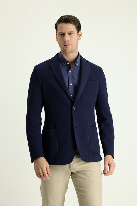 Dark Navy 6 Drop Regular Fit Patterned Sport Jacket