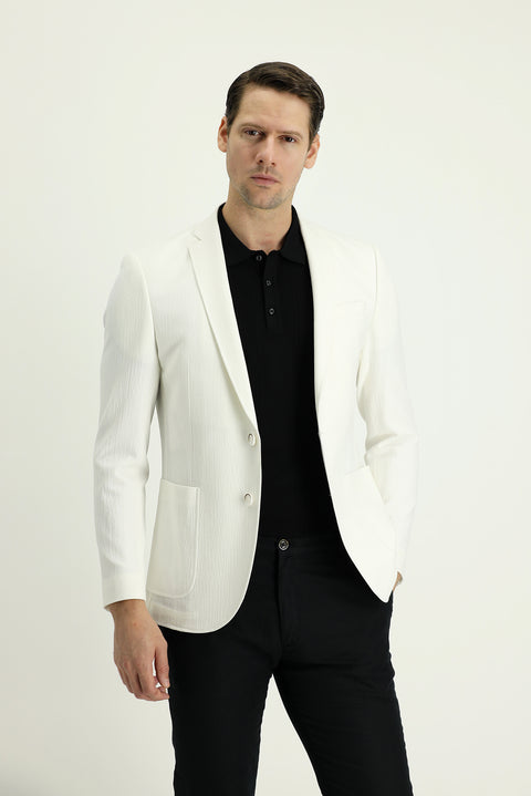 Cream 7 Drop Super Slim Fit Extra Narrow Cut Patterned Sport Jacket