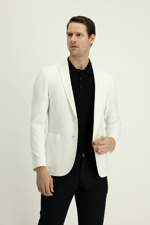Cream 7 Drop Super Slim Fit Extra Narrow Cut Patterned Sport Jacket