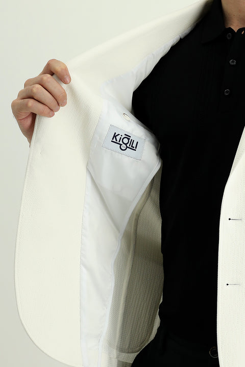 Cream 7 Drop Super Slim Fit Extra Narrow Cut Patterned Sport Jacket