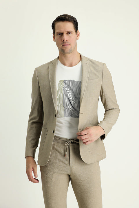 Light Mink 7 Drop Super Slim Fit Extra Narrow Cut Patterned Sport Jacket