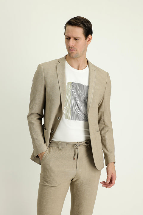Light Mink 7 Drop Super Slim Fit Extra Narrow Cut Patterned Sport Jacket