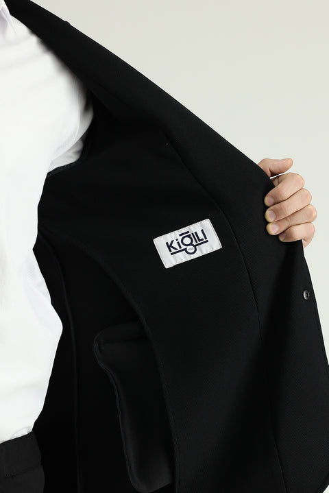 Siyah 6 Drop Regular Fit Standart Kesim Spor Örme Ceket