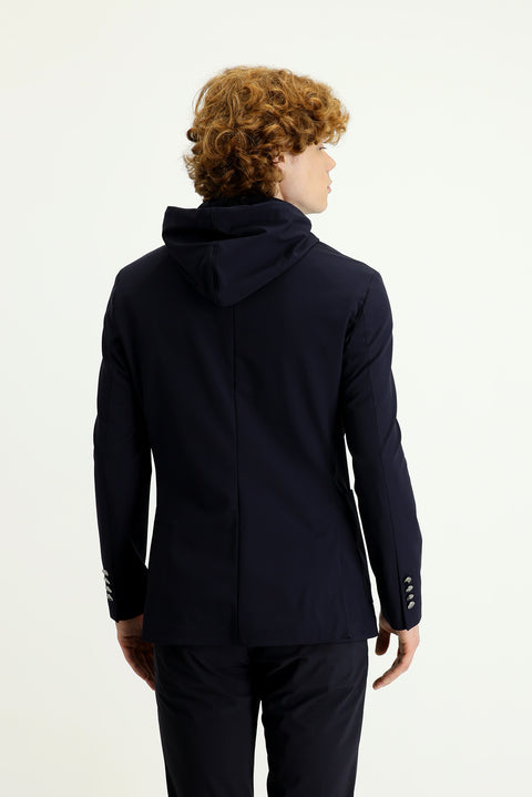 Dark Navy Techno-Line 7 Drop Slim Fit Hooded Knit Sport Jacket